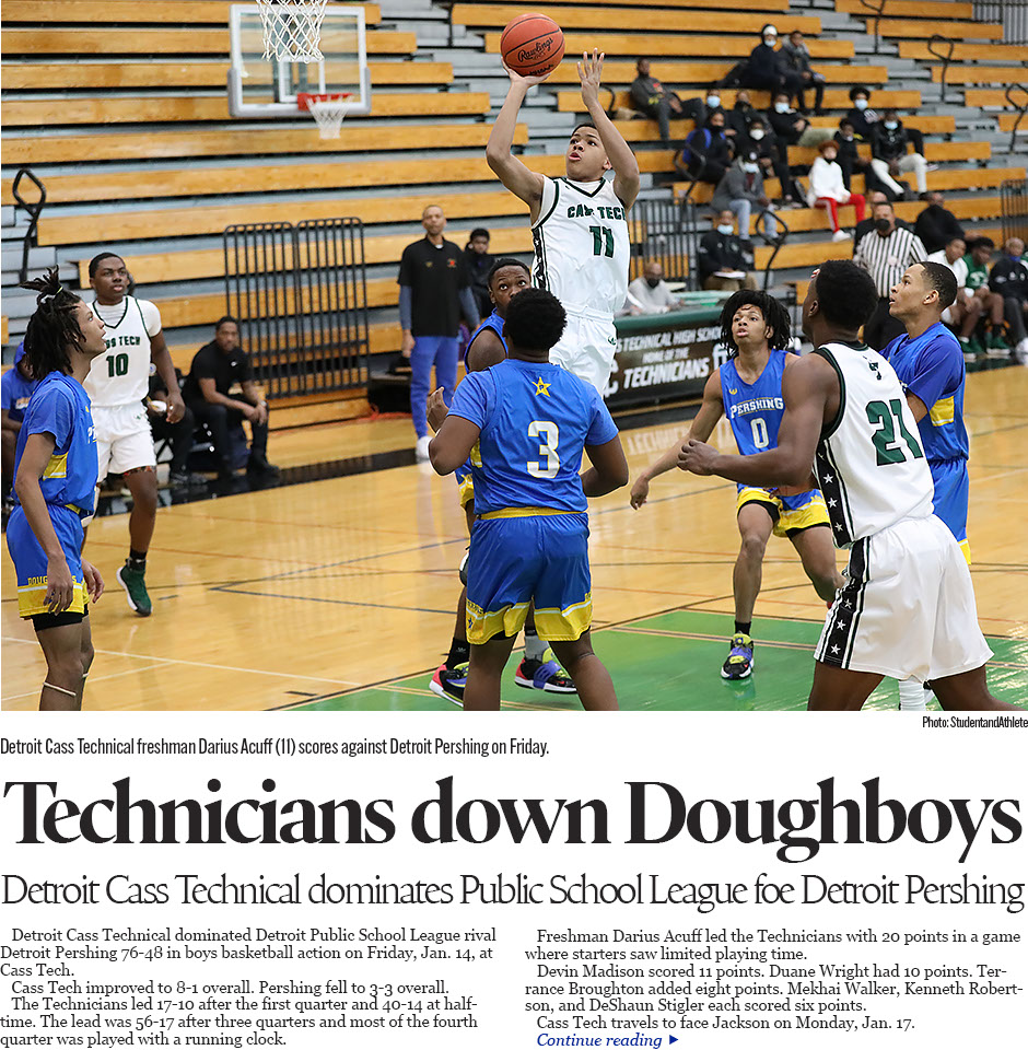    Detroit Cass Technical dominated Detroit Public School League rival Detroit Pershing 76-48 in boys basketball action on Friday, Jan. 14, at C