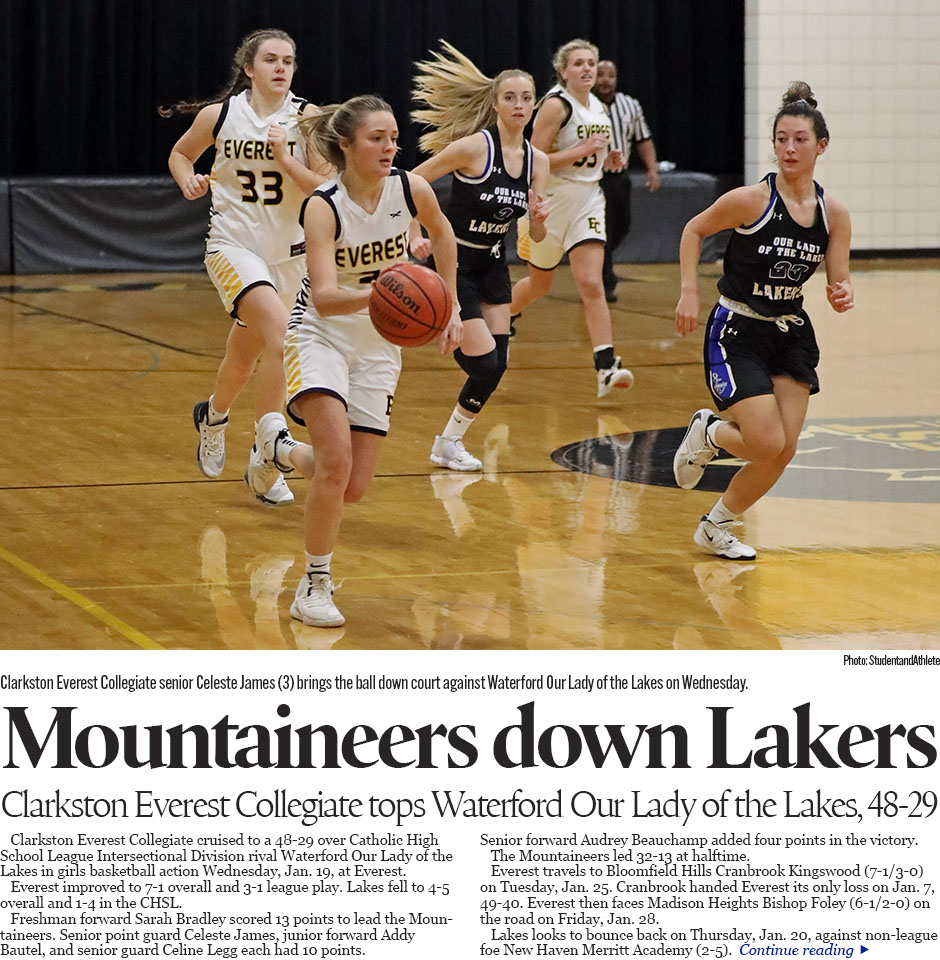    Clarkston Everest Collegiate cruised to a 48-29 over Catholic High School League Intersectional Division rival Waterford Our Lady of the Lake