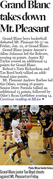 Grand Blanc boys basketball defeated Mount Pleasant 66-57 on Friday, Jan. 18, 2022 at Grand Blanc High School.