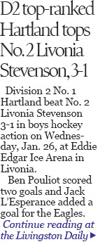 Suddenly red-hot Hartland junior scores twice in hockey win over Livonia Stevenson 
