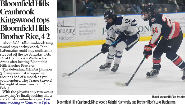 Defending state champs Cranbrook, Brother Rice battle in MIHL hockey thriller 