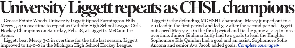 Grosse Pointe Woods University Liggett repeats as CHSL champions in OT thriller 
