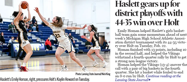 Emily Homan continues to 'answer the call' while aiding Haslett girls basketball in win over Holt 