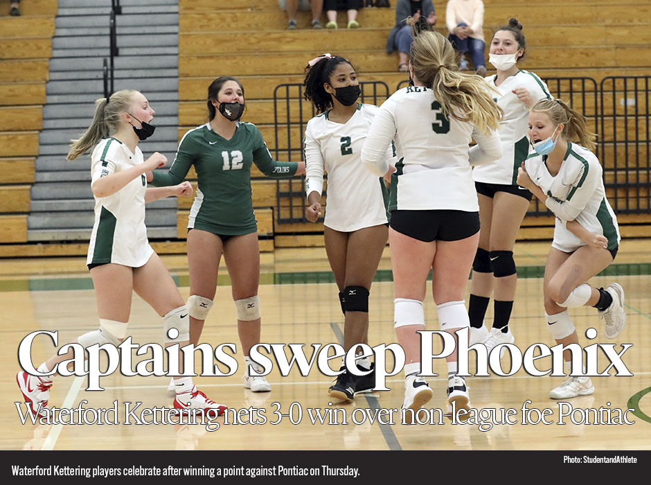     Waterford Kettering swept past Pontiac 3-0 in non-league volleyball action on Thursday, Sept. 9, at Kettering. 