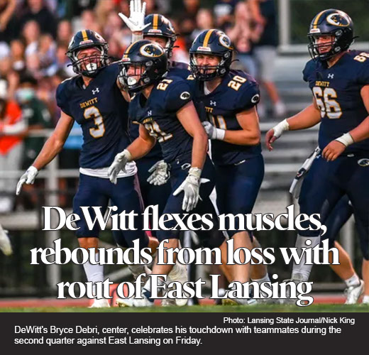 DeWitt football flexes muscles, rebounds from loss with rout of East Lansing in showdown 