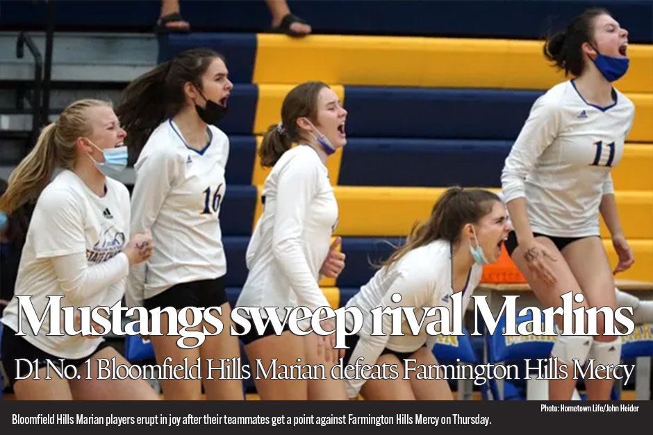 Marian volleyball shifts course of rivalry, sweeps Mercy at home 