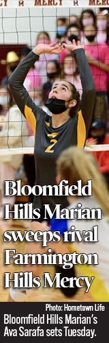 Volleball: Bloomfield Hills Marian beat Farmington Hills Mercy on Tuesday.