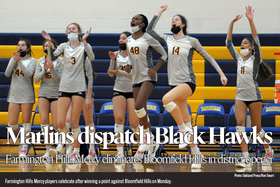 Mercy holds off Bloomfield Hills for four-set district victory 
