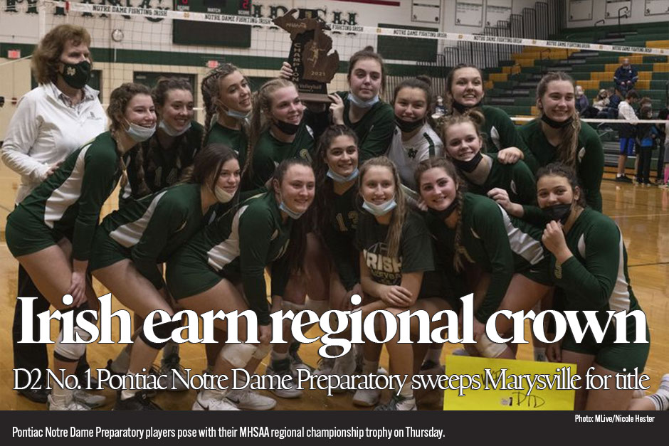 Shorthanded Pontiac Notre Dame Prep volleyball sweeps Marysville for D2 region title 