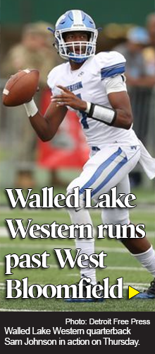 Walled Lake Western's Sam Johnson throws, runs past West Bloomfield, 19-14