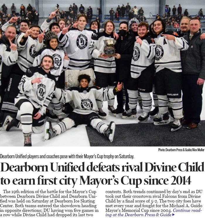 Dearborn Unified hockey tops Divine Child; wins 1st Mayor’s Cup since 2014
