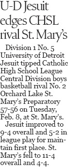    Division 1 No. 5 University of Detroit Jesuit tipped Catholic High School League Central Division boys basketball rival No. 2 Orchard Lake St
