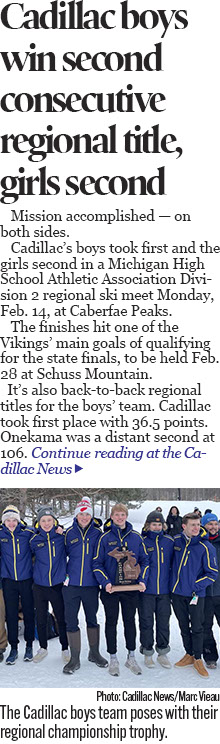 Back-to-back: Cadillac boys win 2nd straight ski regional, girls second 