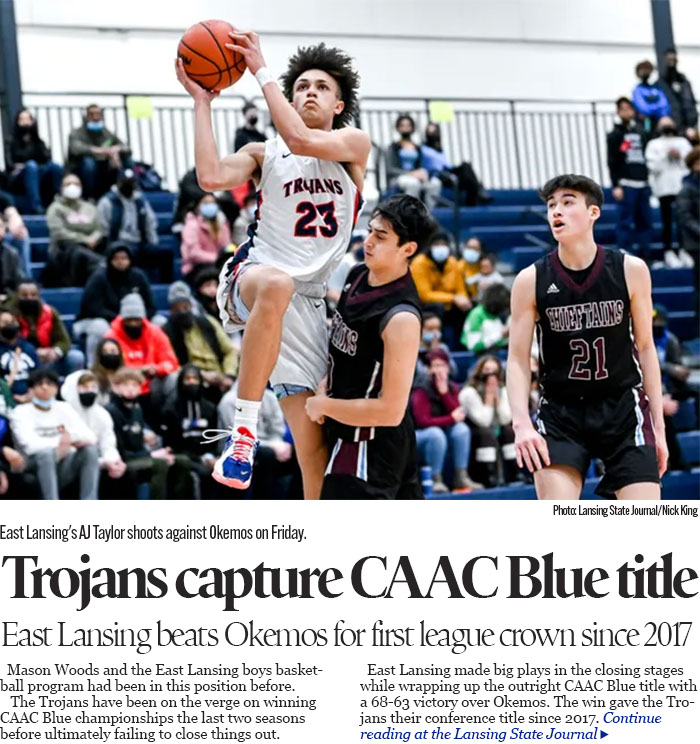 After recent near misses, East Lansing boys basketball breaks through for CAAC Blue title 