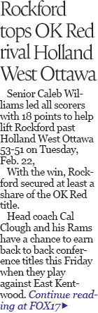 Rockford Boys earn Share of OK Red Title With Win Over West Ottawa 