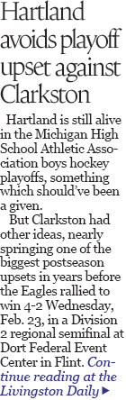 Clarkston gives Hartland 'wake-up call' after nearly springing massive hockey upset 