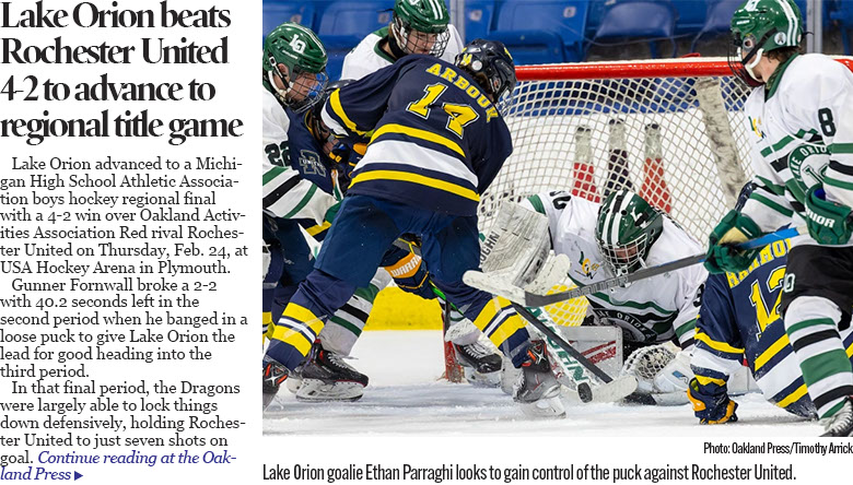Lock-down defense in third period sends Lake Orion on to regional finals after 4-2 win over Rochester United 