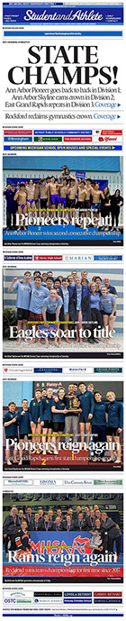 March 13, 2022 StudentandAthlete.org front page Boys swimming, gymnastics finals