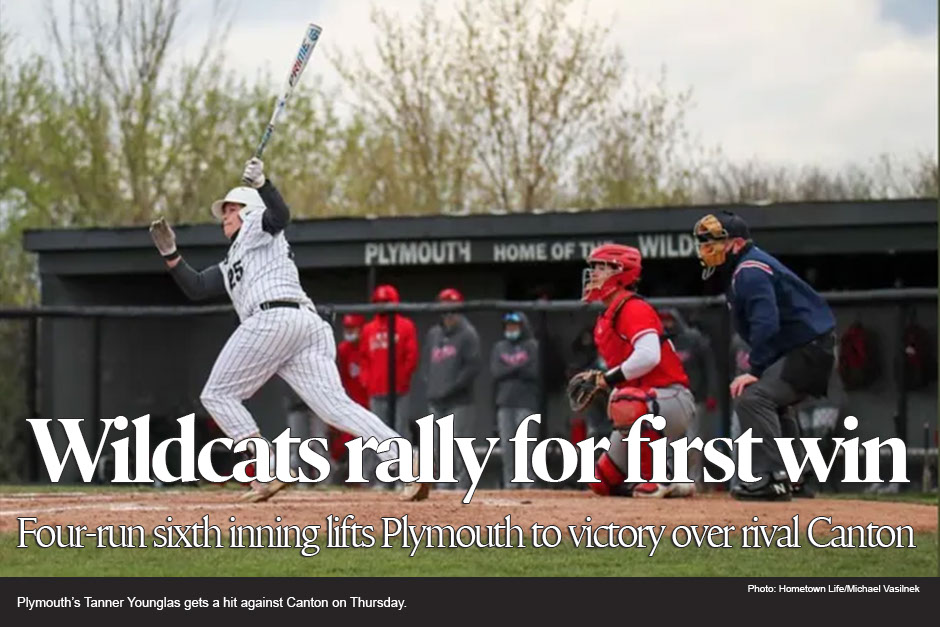 Plymouth baseball uses late-game surge to win first game, beats rival Canton 