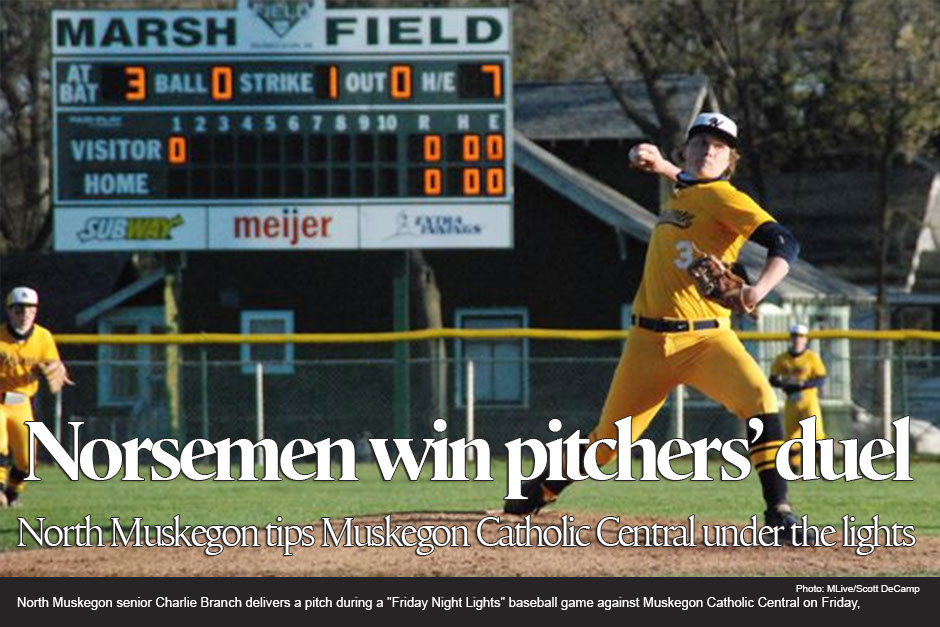 Under lights at classic ballpark, North Muskegon senior pitcher nears perfection 