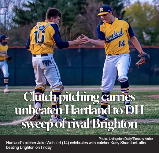 Clutch pitching carries unbeaten Hartland to baseball sweep of Brighton 