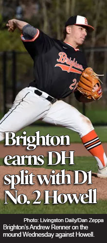 Brighton senior shuts out high-powered Howell baseball team, Bulldogs earn split 