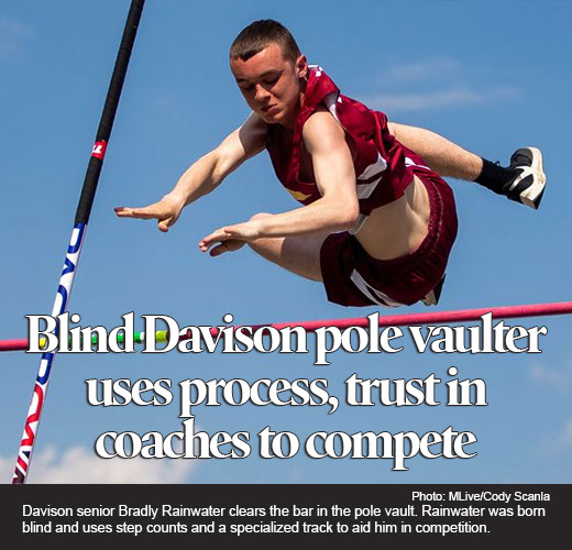 Blind Michigan high school pole vaulter uses trust in coaches to compete 