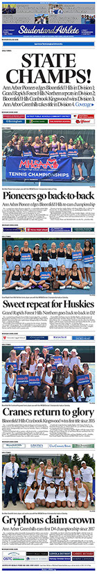 June 5, 2022 StudentandAthlete.org front page: Girls tennis championships