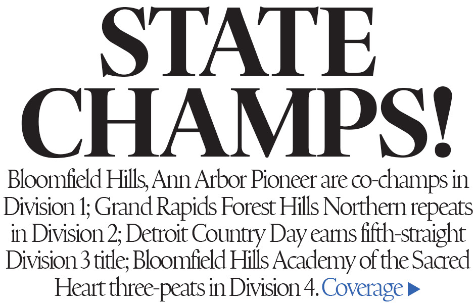 Girls tennis: Bloomfield Hills, Ann Arbor Pioneer, GR Forest Hills Northern, Detroit Country Day, BH Academy of the Sacred Heart win titles