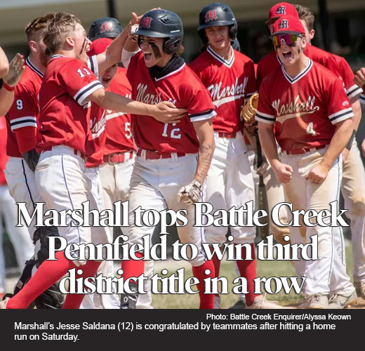 Baseball: Marshall tops Pennfield to win third district title in a row 