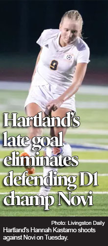 Hartland's late goal eliminates two-time defending state soccer champion Novi 