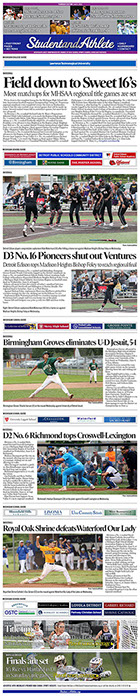 June 9, 2022 StudentandAthlete.org front page: Michigan high school athletic association baseball playoffs