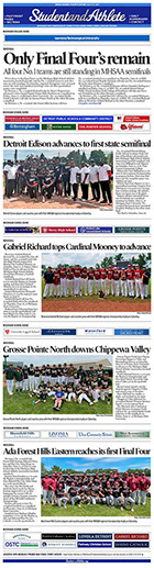 June 12, 2022 StudentandAthlete.org front page: Michigan high school athletic association baseball playoffs