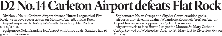 Carleton Airport beats Flat Rock in boys soccer action on Aug. 28, 2023