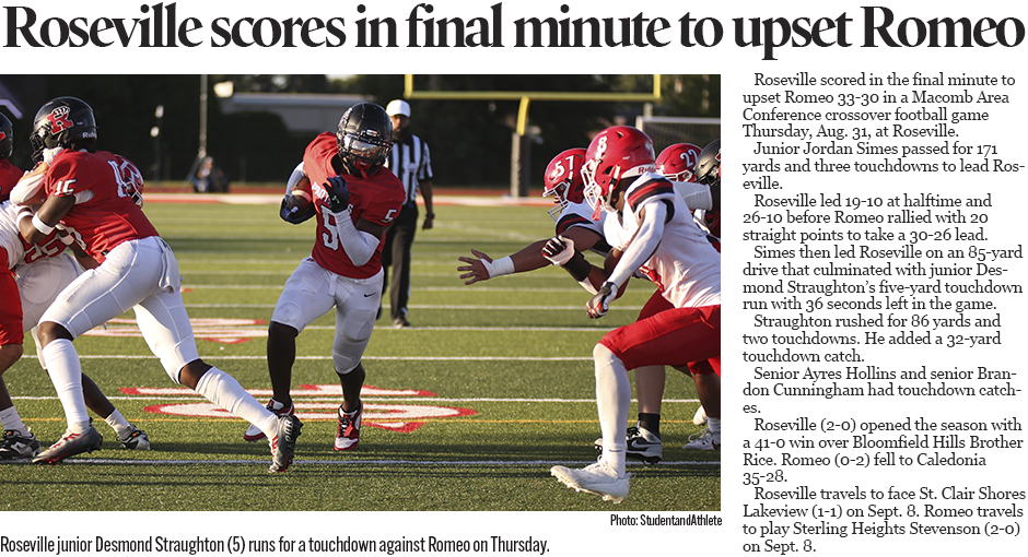 Michigan high school football: Roseville beats Romeo 33-30 on Thursday, Aug. 31, 2023