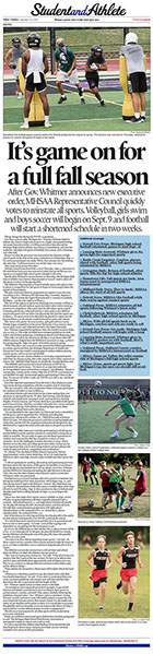 September 8, 2020 front page -- StudentandAthlete.org