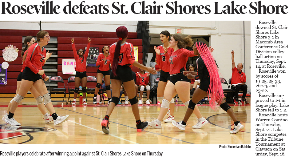 Michigan High School Volleyball: Roseville beats St. Clair Shores Lake Shore 3-1 on Thursday, Sept. 13, 2023