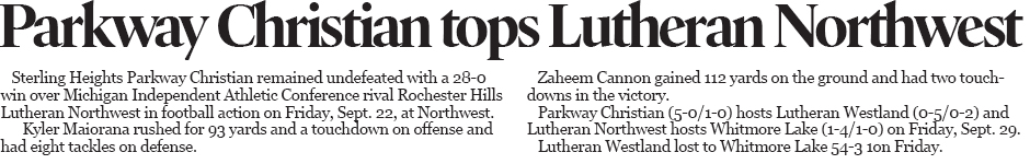 Michigan High School Football: Sterling Heights Parkway Christian beats Rochester Hills Lutheran Northwest on Sept. 22, 2023.