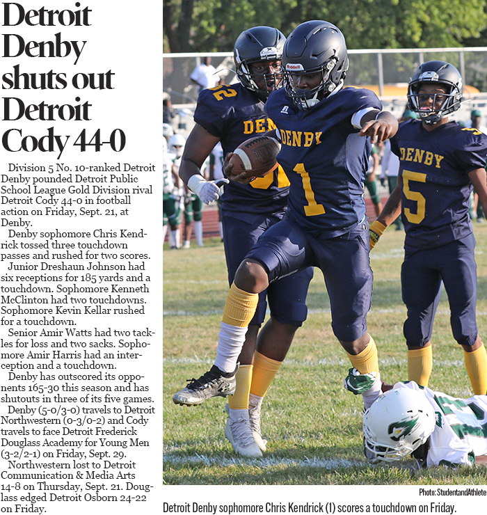 Michigan High School Football: Detroit Denby downs Detroit Cody 44-0 on Sept. 22, 2023.