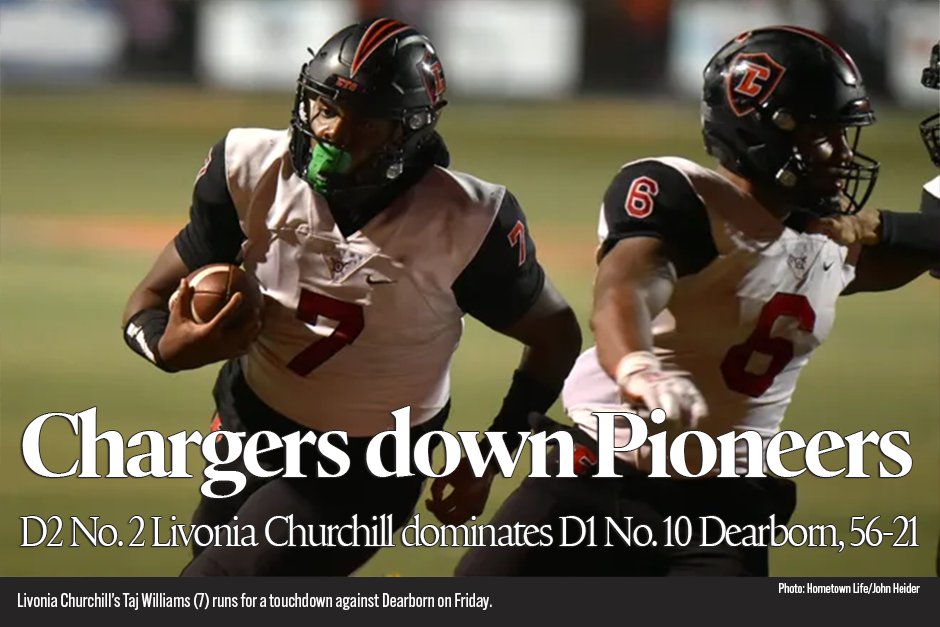 Lights-out D helps No. 2 Churchill race past No. 10 Dearborn in KLAA-East game, 56-21 