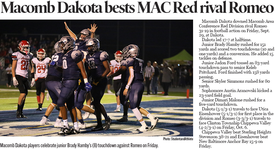 Michigan High School Football: Macomb Dakota beat Romeo 31-19 on Sept. 29, 2023.