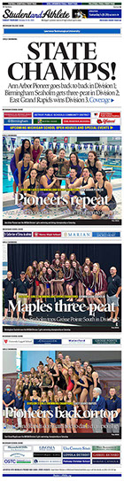 November 21, 2021 StudentandAthlete.org front page -- Girls swimming finals