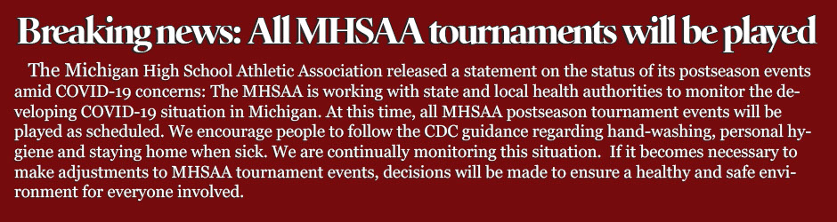 MHSAA Statement on Coronavirus and Postseason Tournaments 