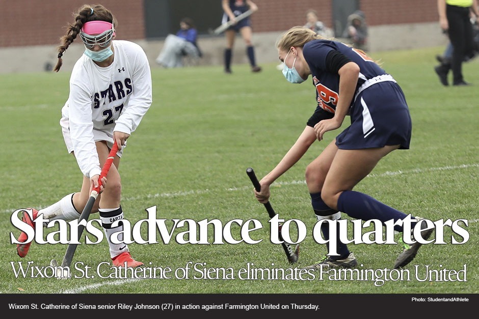    Wixom St. Catherine of Siena Academy eliminated Farmington United 4-1 in the Michigan High School Field Hockey Association Division 2 playof 
