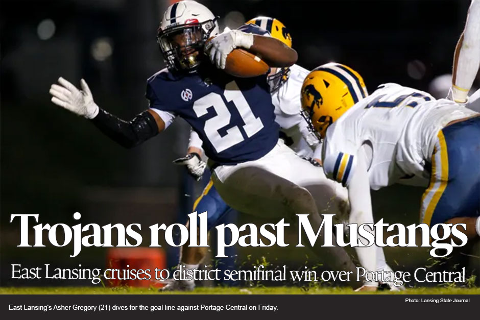 East Lansing football continues trend of dominant play en route to district final 