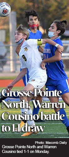 Boys soccer: Grosse Pointe North, Warren Cousino tie 1-1 on Monday, Sept. 21, 2020.