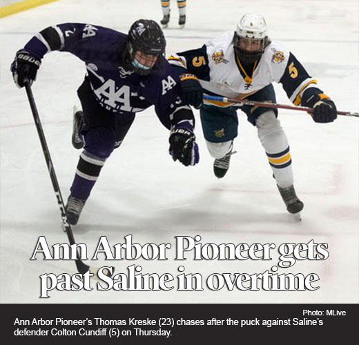Senior leaders play vital role in Pioneer hockey’s OT win over Saline 