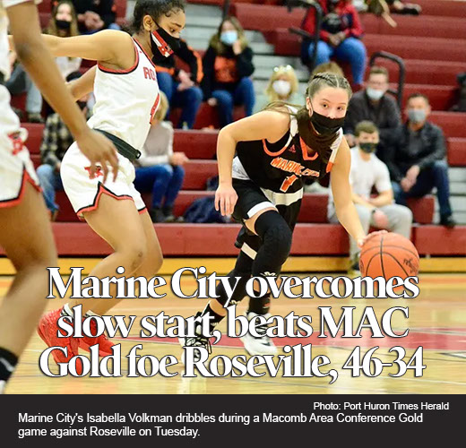 3-point spark: Marine City girls basketball overcomes slow start, beats Roseville 46-34 