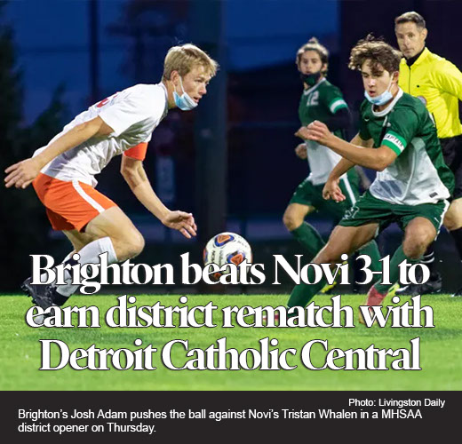 Brighton beats Novi to earn district soccer rematch with Detroit Catholic Central 