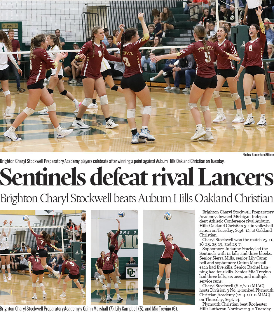Michigan High School Volleyball: Brighton Charyl Stockwell Preparatory beats Auburn Hills Oakland Christian on Sept. 12, 2023